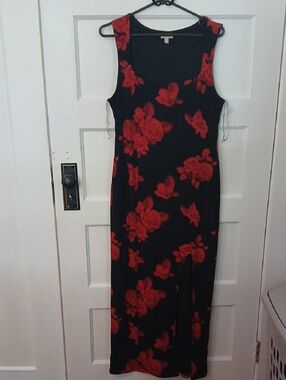 Justify Black Maxi Dress with Red Floral Print